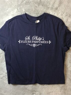 H&M Navy Short Sleeve Tee with White Script Graphic